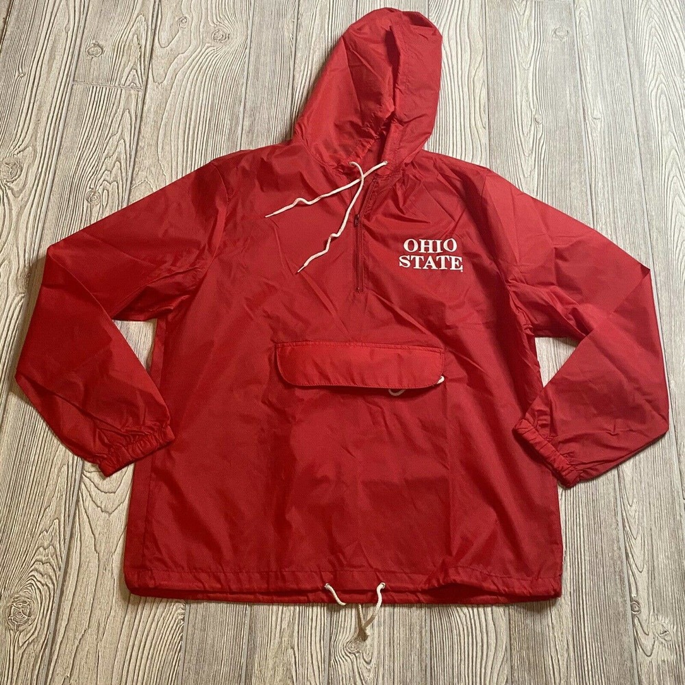 Vtg Sportsmaster Ohio St Buckeyes 1/4 Zip Windbreaker Pullover Mens M USA Made